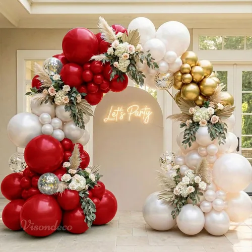 Miniatura 2 de Kit de arco de globos rojos y blancos, doble relleno blanco perla, borgoña, granate, rojo oscuro, juego de arco de globos para graduación 2026, San