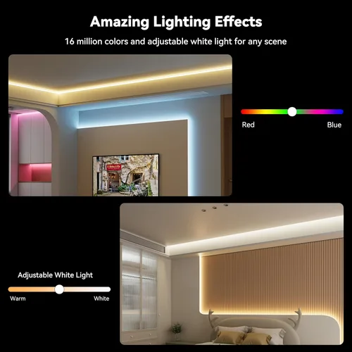 Miniatura 4 de MIWISE Tira de luces LED RGB COB 9.84 pies/3m, tira de luz de cambio de color regulable DC24V, compatible con Alexa/Google Assistant/Tuya, cinta