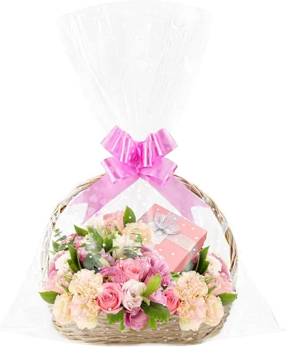 Yotelab Bolsas grandes de celofán, envoltura de celofán de corazón blanco para cesta de regalo, 22 x 33 pulgadas, 10 unidades