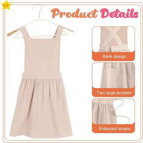 Miniatura 3 de Delantal con o sin pechera para niños, Delantal con espalda cruzada, Delantales con babero estilo japonés Ropa para el hogar Beige