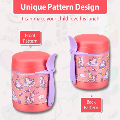 Miniatura 2 de Tarro de comida aislado para niños con cuchara, acero inoxidable de 10 onzas, a prueba de fugas, boca ancha, termo para comida caliente