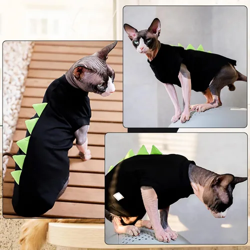 Miniatura 2 de DENTRUN Sphynx - Ropa de gato, lindo diseño de dinosaurio, disfraz de gato sin pelo, camisas de algodón transpirable, ropa de gato solo para gatos