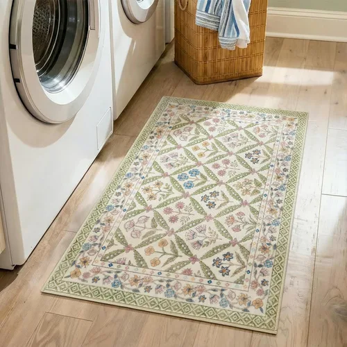 Miniatura 3 de jinchan Haden - Alfombra de entrada de 2 x 3 pulgadas, diseño floral vintage, lavable, suave, antideslizante, de pelo bajo, para puerta, cocina