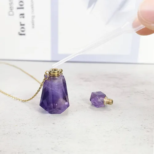 Miniatura 51 de Perfume Bottle Necklace Heart Shape, Amethyst Necklace Healing Crystal for Women, Essential Oil Diffuser Bottle Necklace Jewelry for Liquid