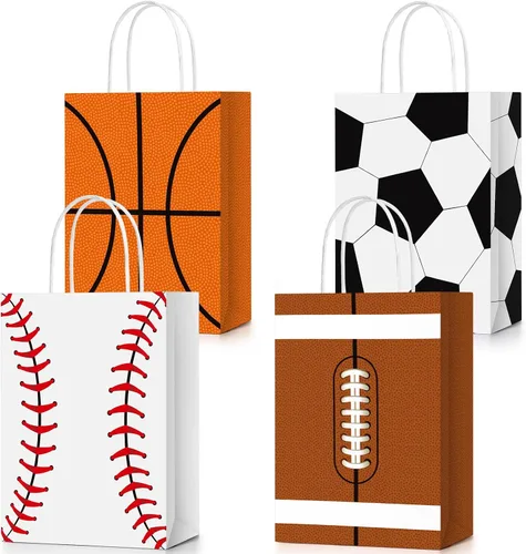 TaoBary 12 bolsas de regalo para fiestas deportivas, fútbol, béisbol, deportes, bolsas de regalo con asas para decoración de fiesta de cumpleaños,
