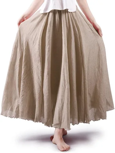 Miniatura 52 de OCHENTA Falda larga de lino y algodón bohemio para mujeres y niñas para vacaciones de verano en la playa