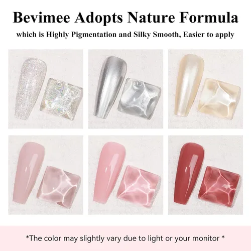 Miniatura 3 de Juego de esmaltes de uñas regulares de secado rápido, 6 colores plateados con purpurina metálica y esmalte de uñas de gelatina rosa y rojo nude