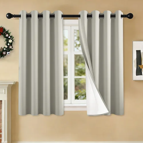 Miniatura 95 de 2 paneles de cortinas 100% opacas, cortinas ligeras con aislamiento térmico con ojales para dormitorio, sala de estar, tratamiento de ventana