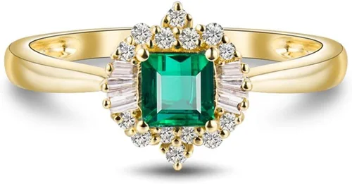 Miniatura 2 de Lanmi Anillo de oro amarillo de 14 quilates con diamantes naturales de esmeralda para mujer, compromiso de compromiso de boda, aniversario