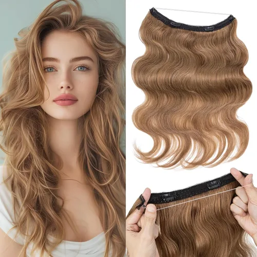 Miniatura 22 de Extensiones de cabello en aureola de cabello humano real, Extensión de cabello Halo 100% cabello humano, Extensiones de cabello con alambre, Lacio