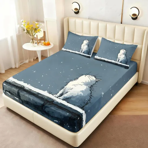 Miniatura 21 de AILONEN Lovely Bear - Juego de sábanas bajeras tamaño Queen, juego de ropa de cama con pajarita de dibujos animados para niños y niñas, sábana