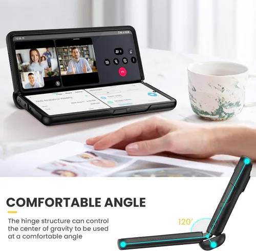 Miniatura 5 de Ruky - Funda para Galaxy Z Fold 4 con protección de bisagra, color negro Fundas de cuerpo completo con soporte magnético y protector de pantalla