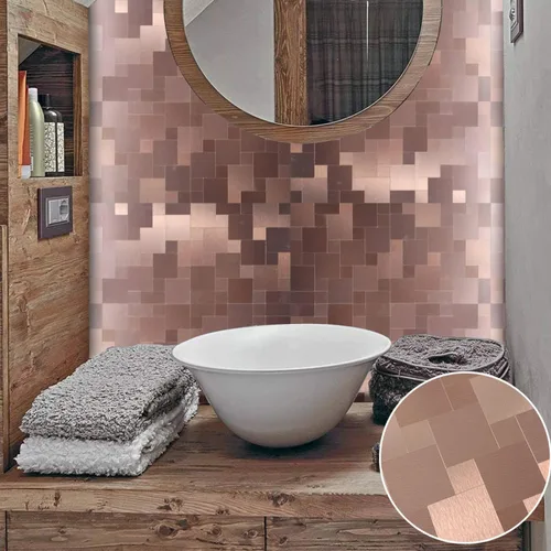 Miniatura 2 de 8 hojas de azulejos de piedra para salpicaduras, superficie de aluminio cepillado, adhesivo de mosaico de metal para pared de cocina