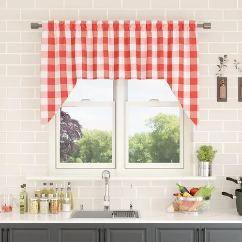Miniatura 71 de Cenefas de cortina para ventana de 16 pulgadas de largo, 2 paneles de cuadros búfalo, cortinas pequeñas con bolsillo para barra, estilo clásico