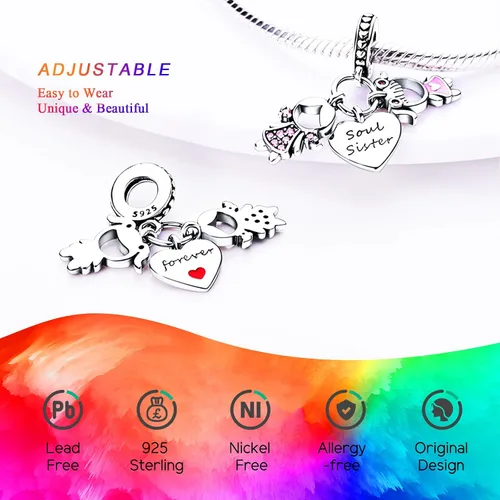 Miniatura 5 de Cuentas de plata de ley 925 para pulseras y collares, cuentas de cristal para hermana de pasaporte de avión, pulseras de ángulo de corazón de café