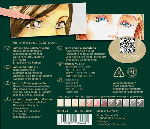Miniatura 4 de Faber-Castell Art & Graphic Pitt Artist Pen Brush India Ink Pen, Retrato, Juego de 12, para arte, manualidades, dibujo, bocetos, hogar, escuela