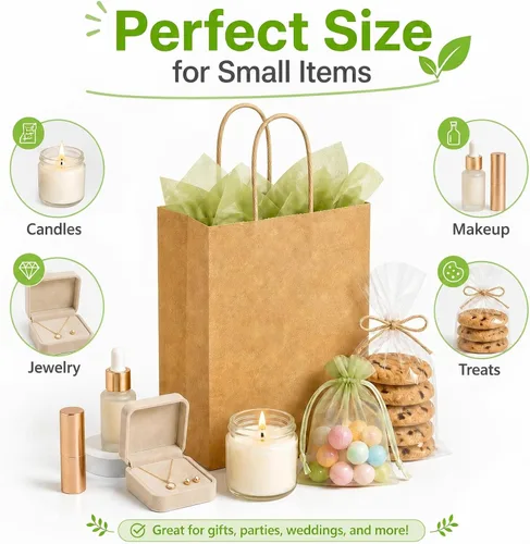 Miniatura 5 de MAQIHAN Bolsas pequeñas de papel kraft con asas – 15 bolsas pequeñas de papel de estraza marrón, bolsa de papel con caramelos, recuerdos de fiesta