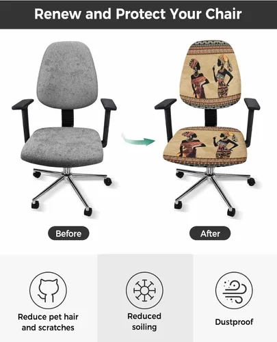 Miniatura 4 de Fundas para silla de oficina para mujeres africanas, elásticas, 2 piezas, suave, decorativo, protector para silla de escritorio, protector universal