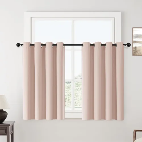 Miniatura 125 de ChrisDowa Cortinas 100% Opacas de Abedul Sólido de 45 Pulgadas de Largo, 2 Paneles para Dormitorio y Sala de Estar, Estilo Granja Oscurecedoras