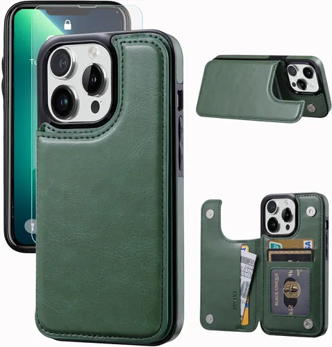 Miniatura 15 de Funda tipo cartera compatible con iPhone 13 Pro de 6.1 pulgadas, funda protectora delgada con tarjetero, piel sintética de alta calidad, ranuras