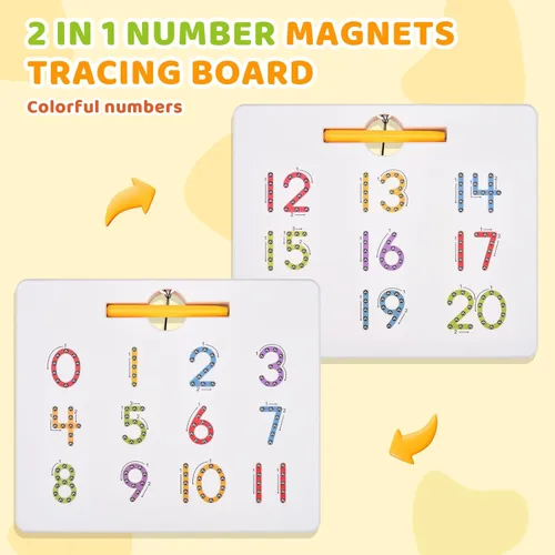 Miniatura 3 de GAMENOTE Tabla magnética de seguimiento de números, 2 en 1, números de doble cara 1-20, tablero de escritura para niños pequeños y niños, juguetes