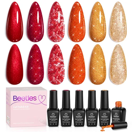 Miniatura 44 de Beetles - Juego de esmalte de uñas de gel de 6 colores, ojo de gato plateado, gel transparente rojo, rosa, amarillo, verde, negro, con efecto