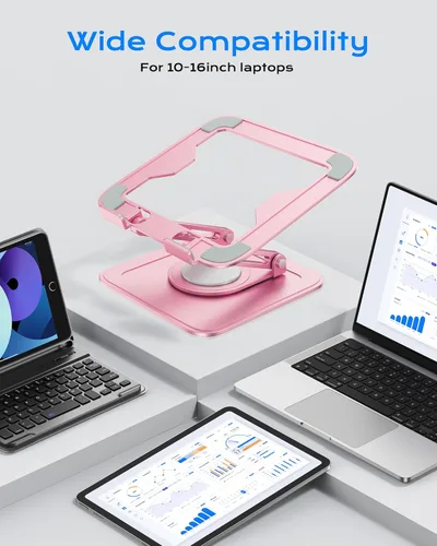 Miniatura 6 de LOXP Soporte ajustable para laptop, soporte para computadora con base giratoria de 360°, soporte ergonómico para computadora portátil para Rosado