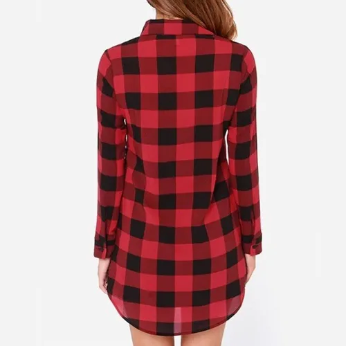 Miniatura 3 de Women's 2023 Summer Tops Plaid Long Sleeve Collar Neck Casual Button Down Dress Shirt Dress Casual Dresses