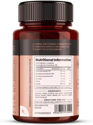 Miniatura 2 de pureclinica Complejo Seamoss de doble fuerza, 1155 mg x 120 cápsulas (suministro para 4 meses) - con 500 mg Seamoss, 500 mg de vejiga y 150 mg