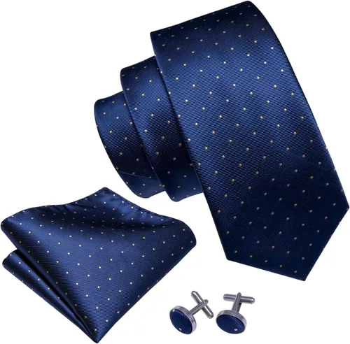 Miniatura 119 de Barry.Wang Corbatas de seda para hombre, diseño de lunares, gemelos cuadrados de bolsillo, gemelos para negocios, boda