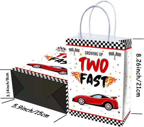 Miniatura 6 de 16 bolsas de regalo de 2º cumpleaños para autos de carreras, suministros de fiesta de segundo cumpleaños con asas para niños, recuerdos de fiesta