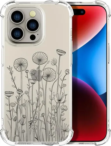 Miniatura 43 de Compatible con iPhone 14, funda transparente y bonita para mujeres y niñas, diseño floral, diseño floral femenino, funda para teléfono 14