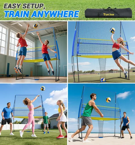 Miniatura 8 de Volleyball Practice Net with Ball Return System, Height Adjustable 6.5-8FT, 11 * 8FT Portable Volleyball Training Equipment for Serving, Spiking
