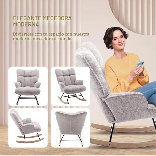 Miniatura 5 de SAETSFEG Mecedora de Guardería Teddy Tapizada Silla Mecedora Deslizante Silla de Acento Mecedora Asiento Acolchado con Respaldo Alto Sillón Silla
