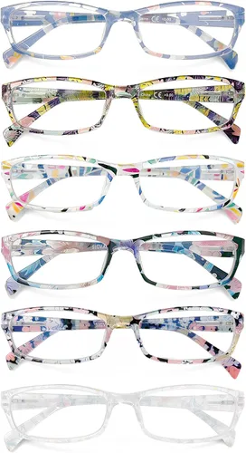 Miniatura 8 de SIGVAN Paquete de 6 lentes de lectura para mujer, con bloqueo de luz azul, bisagra de resorte, rectangulares, lentes de lectura para mujer