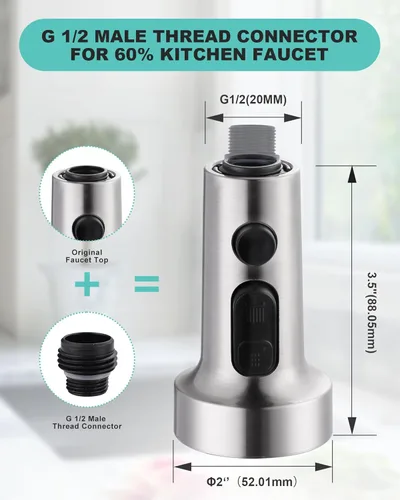 Miniatura 6 de Reemplazo de Cabezal de Grifo Extraíble: Reemplazo de Cabezal de Rociador de Grifo de Cocina de 3 Funciones con 9 Adaptadores - Cabezal de Grifo