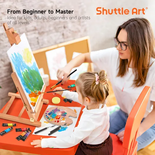 Miniatura 8 de Shuttle Art - Juego de 66 pinturas acrílicas, juego de pintura acrílica de 30 colores, caballete de madera, lienzo de pintura, pinceles de pintura
