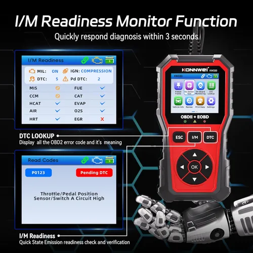 Miniatura 4 de KONNWEI Herramienta de diagnóstico del escáner OBD2 KW330, lector de código del motor con prueba de voltaje de la batería, corriente de datos