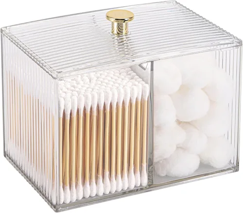 Miniatura 11 de Tbestmax Dispensador Portahisopo de 2 Secciones, Organizador Transparente de Baño de 2 Rejillas, Contenedor de Almacenamiento de Cosméticos