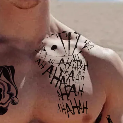 Miniatura 4 de 8 hojas de tatuajes de Joker, basuwu de tamaño grande, impermeables, para Halloween, todas las versiones, se ven reales y duran mucho tiempo, 8 pza
