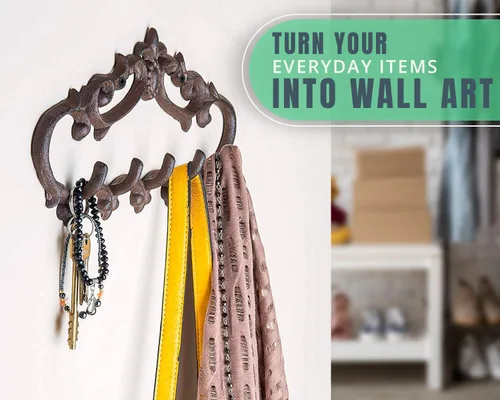 Miniatura 7 de Comfify Colgador de pared de hierro fundido, diseño vintage con 5 ganchos para llaves, toallas, batas y ropa, metal rústico resistente, 12.6 x 5.9