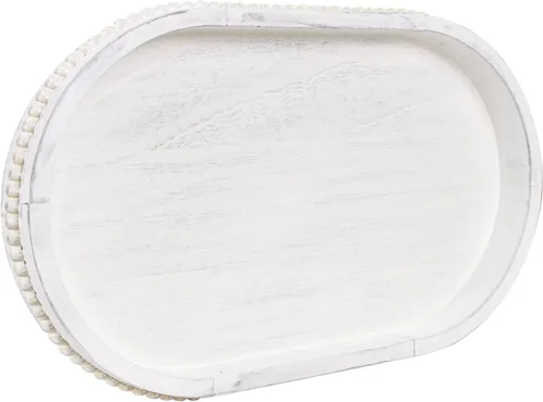 Miniatura 20 de MAONAME Bandeja de Madera para Servir, Bandeja de Madera Estilo Granja con Cuentas, Bandeja Octogonal para Servir Blanca Lavada, Bandeja de Mesa