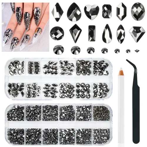 Miniatura 33 de qiipii Diamantes de imitación para uñas de amatista púrpura de múltiples formas de cristal con base plana K9, piedras de vidrio púrpura claro, gemas
