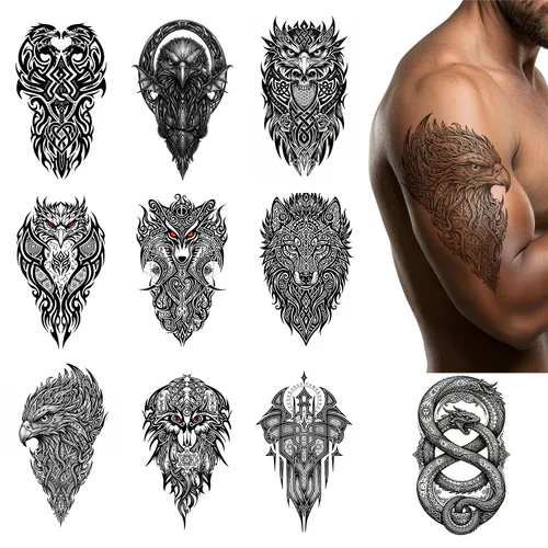 Miniatura 10 de Tatuajes temporales para mujeres y hombres, 10 hojas egipcias impermeables realistas de tatuajes falsos, diseño de faraón Ankh ojo de Horus