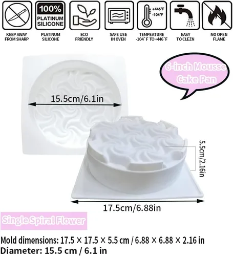 Miniatura 2 de Molde de silicona para pastel de mousse francés de una sola flor 3D de 6 pulgadas, molde de silicona para tartas, crisantemo, girasol, dona, barra
