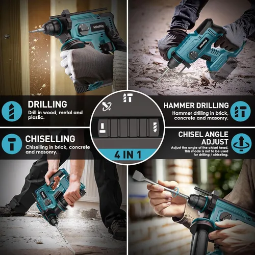 Miniatura 6 de MtiolHig taladro de martillo giratorio de 7/8" compatible con batería Makita de 18V: taladro inalámbrico SDS-Plus con embrague de seguridad