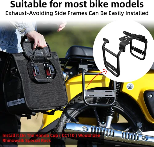 Miniatura 5 de Rhinowalk Alforja para motocicleta, 13 L, impermeable, bolsa de equipaje de liberación rápida para motocicleta de viaje (negro, 1 unidad)