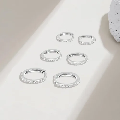Miniatura 4 de Juego de 4 pares de aretes de aro pequeños de plata de ley 925 para mujer, con circonita cúbica, aretes de hélix para múltiples piercings