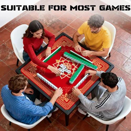 Miniatura 5 de Tapete de Mahjong rojo para mesa, tapete de mesa Mahjong de 31 x 31 pulgadas, antideslizante, reducción de ruido, con bolsa de transporte, cubierta