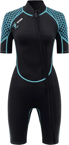 3mm Shorty Wetsuit for Women - Neoprene Dive Skin Front Back Zip Scuba Diving Suit for Cold Water Snorkeling Surfing Swimming